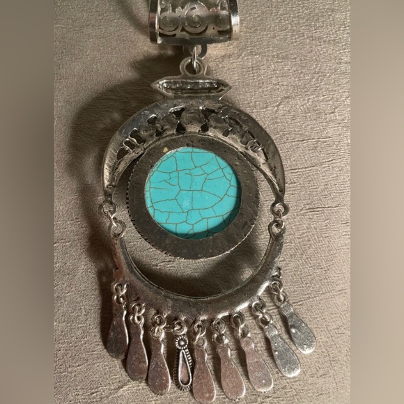 NWOT 2pk Scarf Pendants - Silver w/ Turquoise & Red Stone Metallic Scarf Slides - Picture 5 of 6